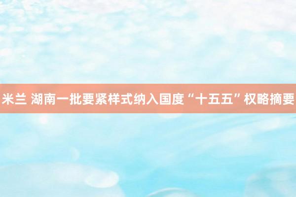 米兰 湖南一批要紧样式纳入国度“十五五”权略摘要