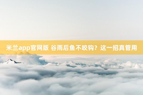 米兰app官网版 谷雨后鱼不咬钩？这一招真管用