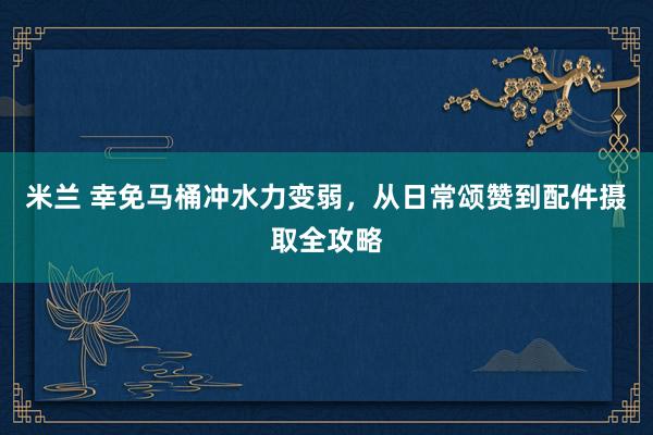 米兰 幸免马桶冲水力变弱，从日常颂赞到配件摄取全攻略