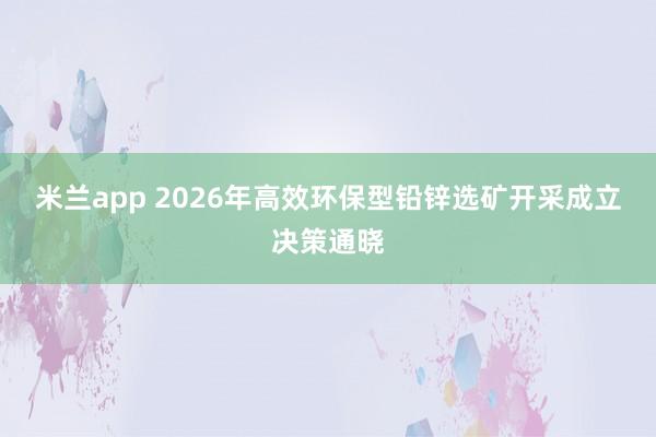 米兰app 2026年高效环保型铅锌选矿开采成立决策通晓