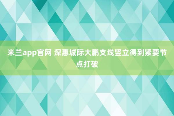 米兰app官网 深惠城际大鹏支线竖立得到紧要节点打破