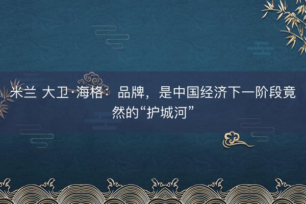 米兰 大卫·海格：品牌，是中国经济下一阶段竟然的“护城河”