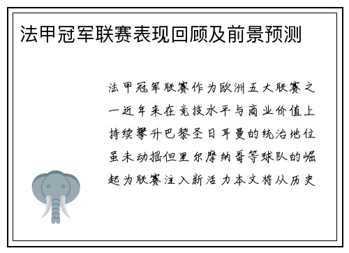 法甲冠军联赛表现回顾及前景预测