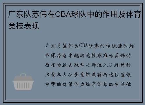 广东队苏伟在CBA球队中的作用及体育竞技表现